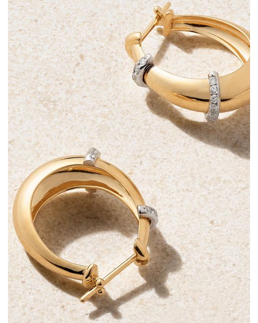 L'Atelier Nawbar Natural Buoy 18-Karat And Rhodium-Plated Diamond Hoop Earrings