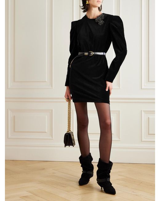 Isabel Marant Black Danee Minikleid Aus Baumwollsamt Mit Verzierung