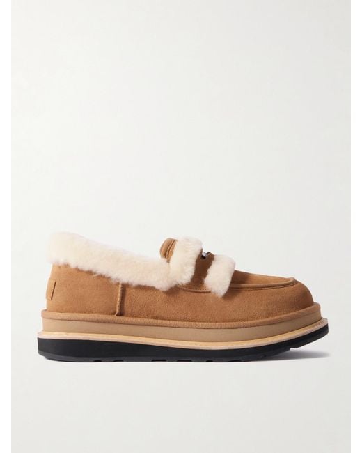UGG Sacai Shearling Loafers in Brown | Lyst