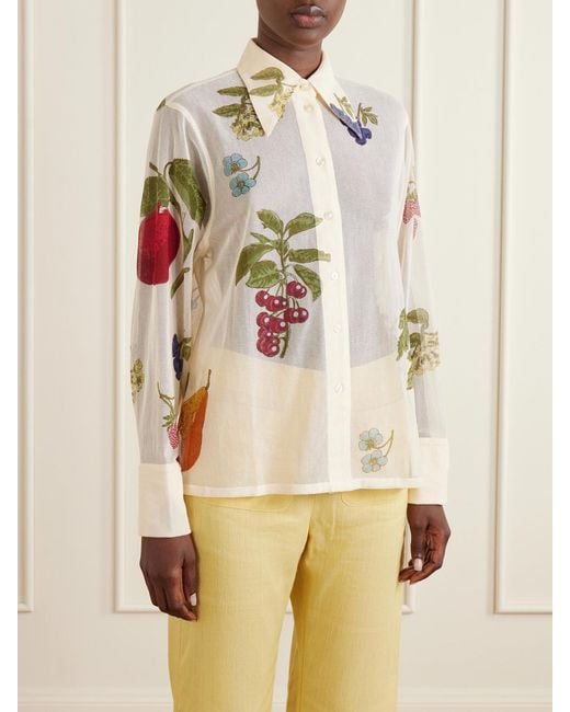 Alix Of Bohemia Natural Dana Nine Fruit Printed Cotton-Mesh Shirt