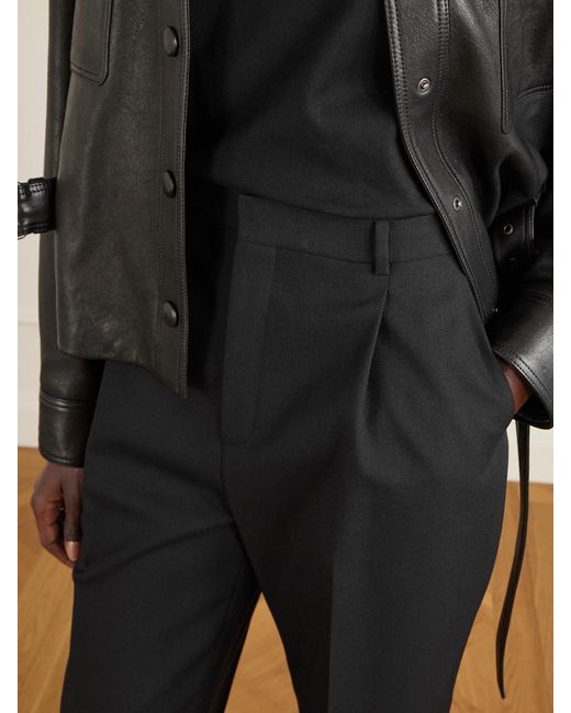 Saint Laurent Black Pleated Grain De Poudre Wool Straight-Leg Pants