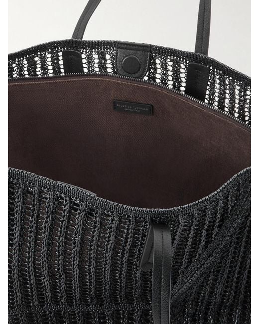 Brunello Cucinelli Black Leather-Trimmed Woven Tote
