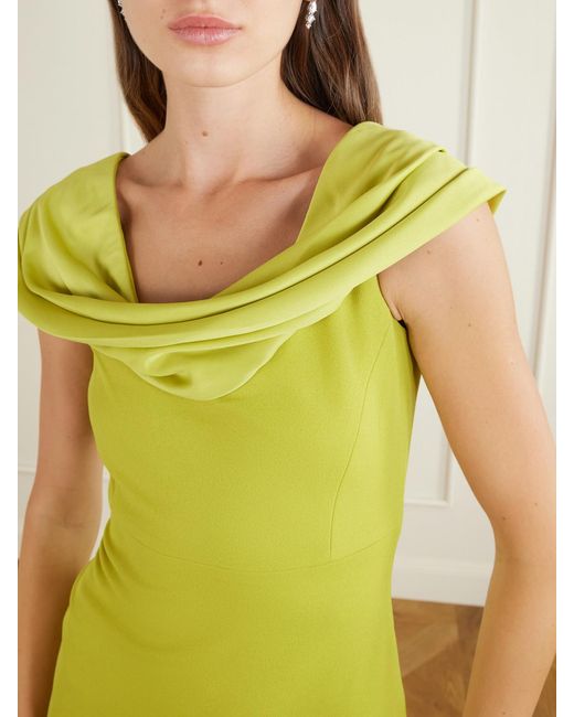 Solace London Green Adele Draped Satin-Trimmed Crepe Maxi Dress