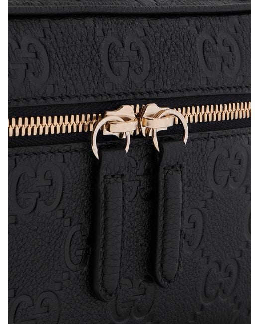 Gucci Black Gg Emblem Mini Debossed Textured-Leather Shoulder Bag