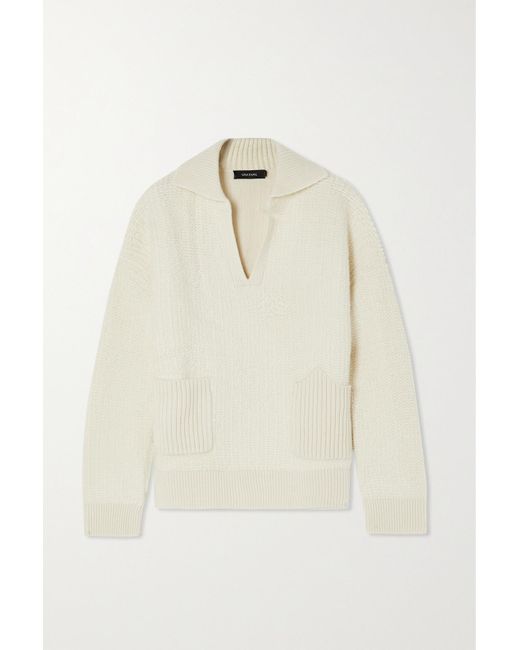 Lisa Yang Denise Bouclé-cashmere Polo Sweater in Natural | Lyst