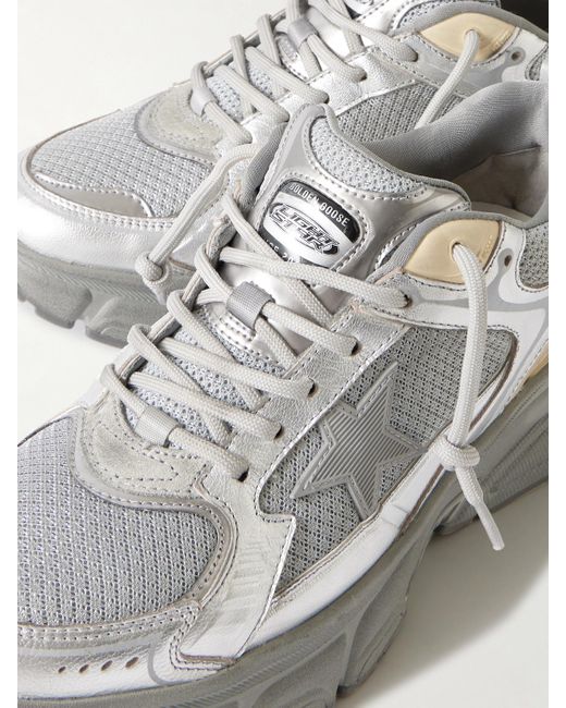 Golden Goose Deluxe Brand Gray Lightstar Metallic Leather And Rubber-Trimmed Mesh Sneakers