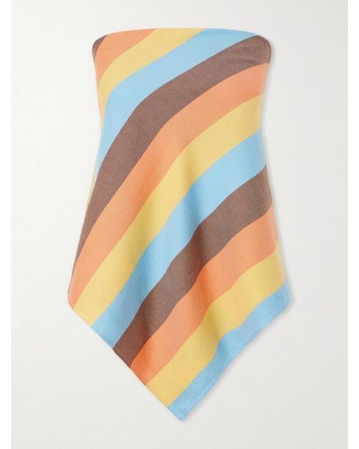 Marrakshi Life Orange The Triangle Strapless Striped Cotton-Blend Top