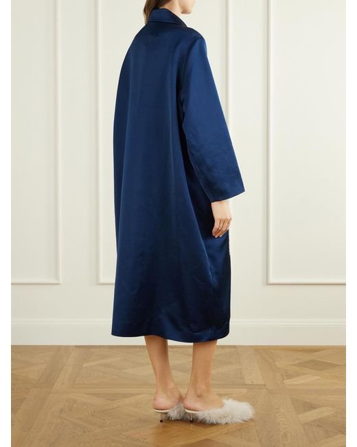 Erdem Blue Floral-Embroidered Satin Coat