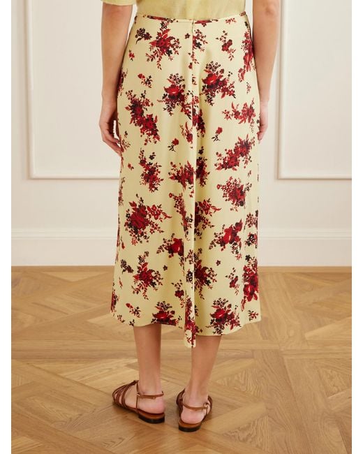 Jil Sander White Floral-Print Satin Midi Skirt
