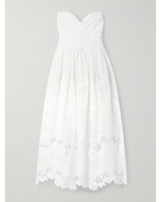 Robe Midi Bustier En Voile De Coton À Broderies Et À Finitions En Dentelle Guipure Desideria Loretta Caponi en coloris White