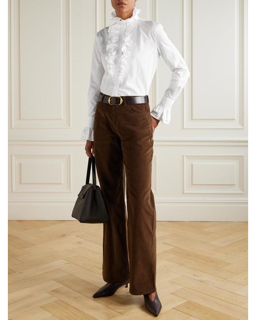 Ralph Lauren White Dolley Ruffled Cotton-Poplin Shirt