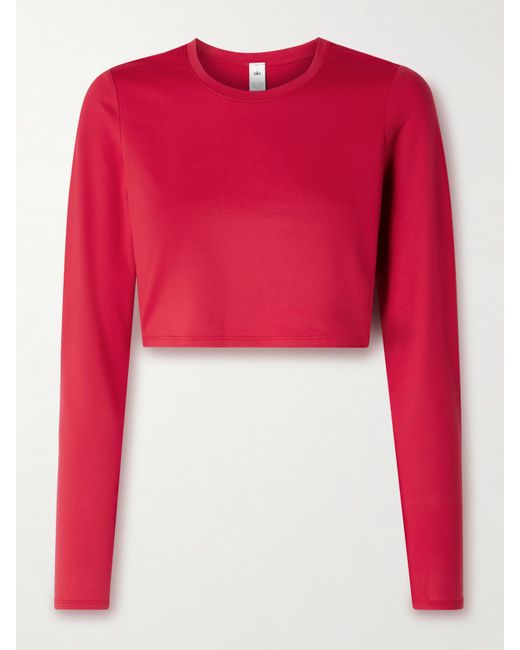 Alo Yoga Red Alosoft Finesse Cropped Stretch-Jersey Top