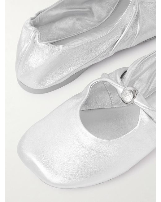 Loewe White Pebble Metallic Leather Ballet Flats