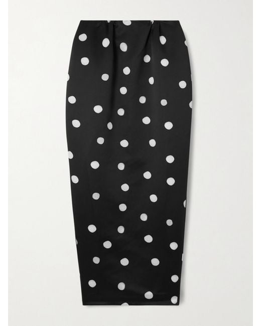 BERNADETTE Black Damian Polka-Dot Duchesse-Satin Maxi Skirt
