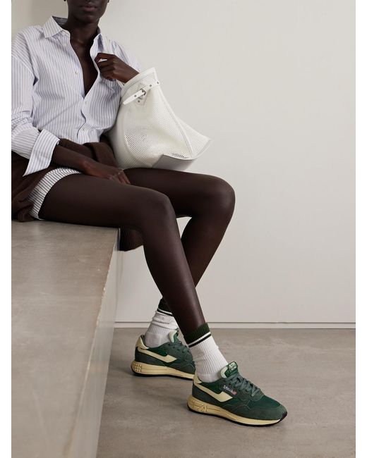 Autry Green Reelwind Low Leather-Trimmed Suede, Mesh And Shell Sneakers