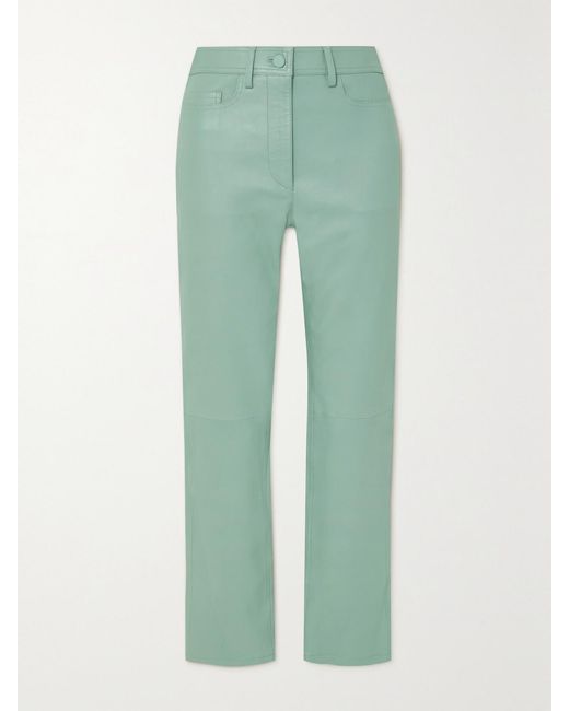 Joseph Green Teddy Cropped Paneled Leather Slim-Leg Pants