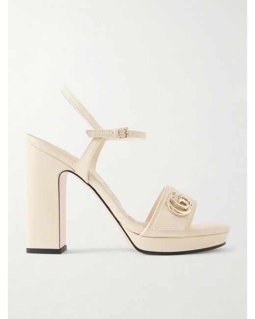 Gucci Natural Embellished Leather Platform Sandals