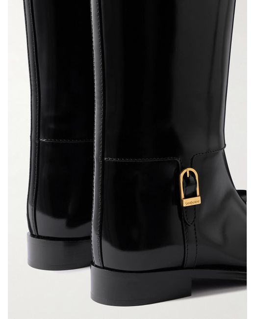 Saint Laurent Black Julia Kniehohe Stiefel Aus Leder Mit Schnalle
