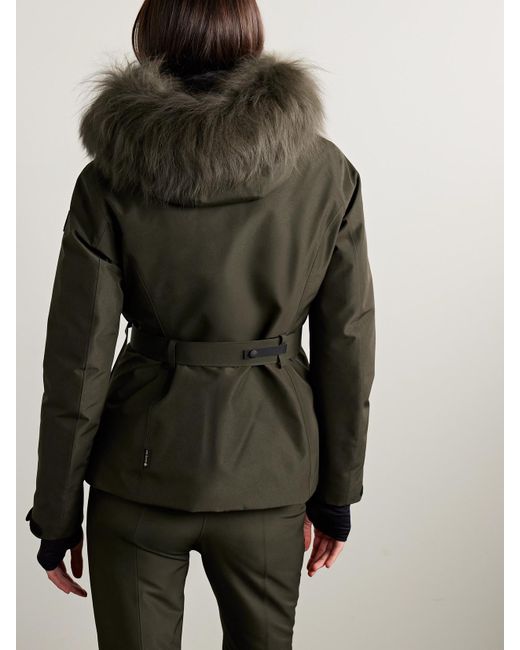 Moncler Green Laplance Daunenjacke Aus Gore-Tex Mit Shearling-Besatz Und Gürtel