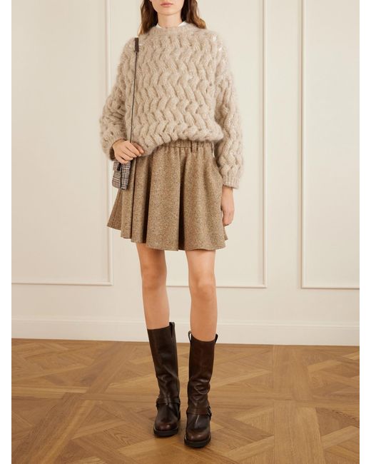 Brunello Cucinelli Brown Bead-Embellished Leather Biker Boots