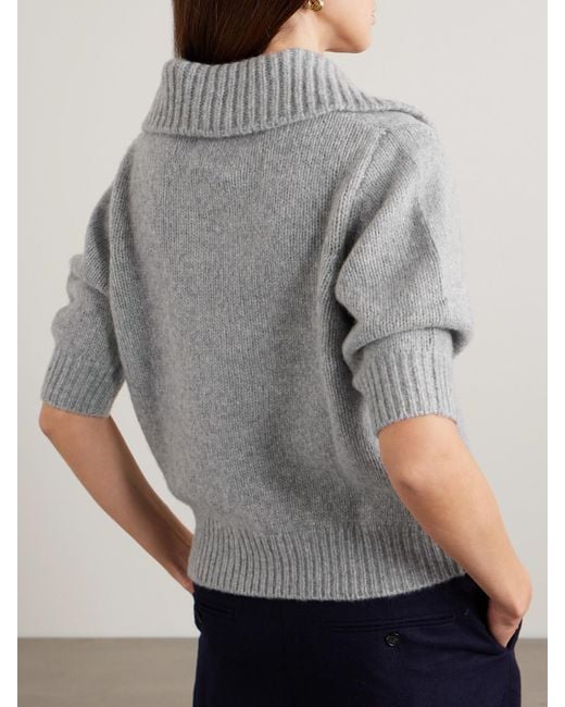 Lisa Yang Gray Lailai Cashmere And Silk-Blend Polo Sweater