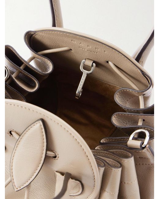 Marni Natural Tulipea Small Ruched Leather Shoulder Bag