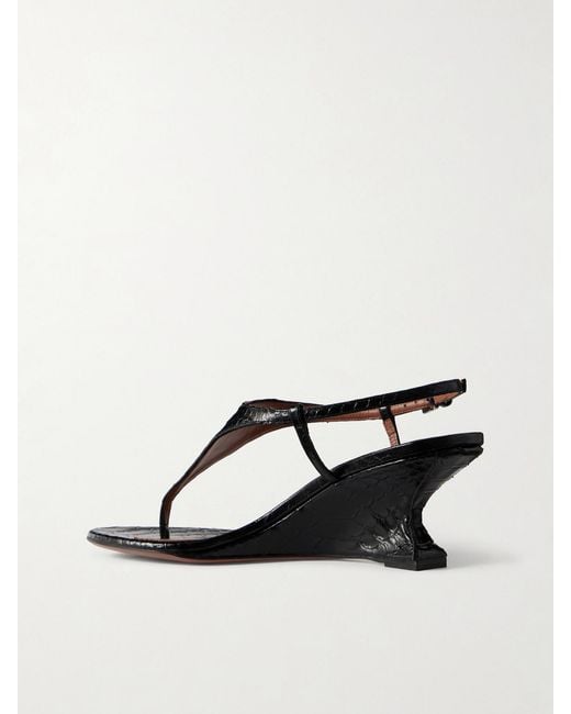 Paris Texas Black Nina 50 Snake-Effect Leather Thong Sandals