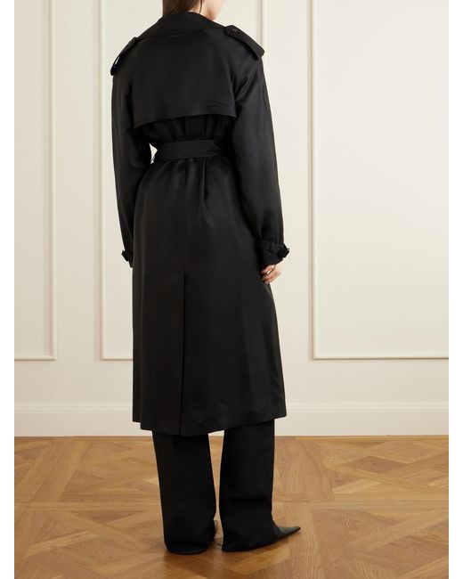 Saint Laurent Black Double-Breasted Belted Silk-Twill Trench Coat