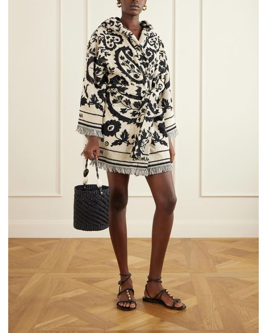 Zimmermann Black Wanderlust Hooded Fringed Cotton-Terry Jacquard Robe