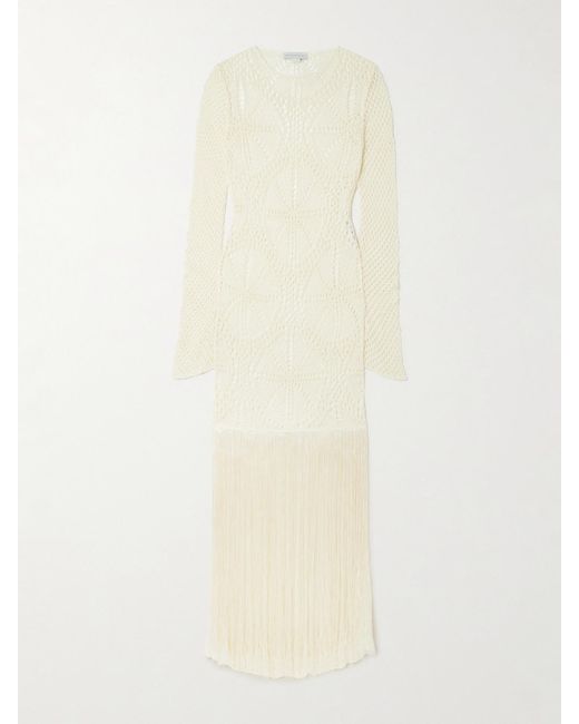 Stella McCartney Women's White Fringed Crocheted Maxi Dress