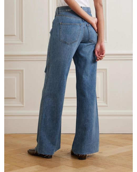 Veronica Beard Blue Kasey Frayed Mid-Rise Wide-Leg Jeans