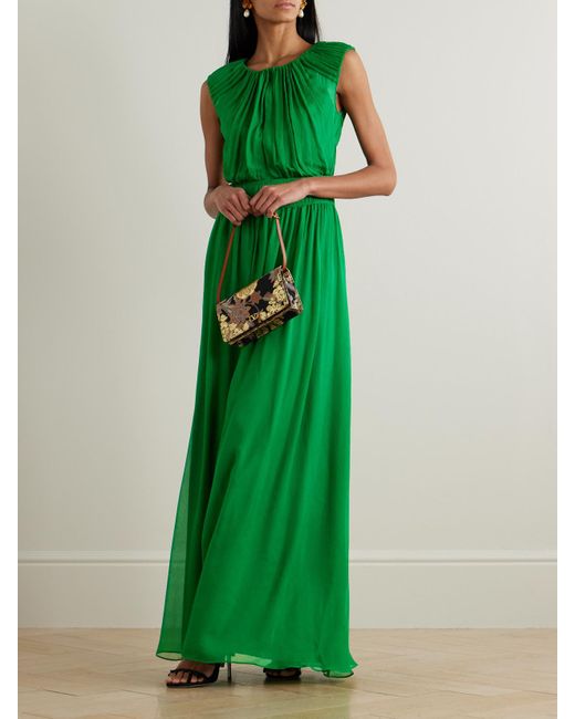 Saloni Maryam Gathered Silk-Blend Crepon Maxi Dress in Green | Lyst