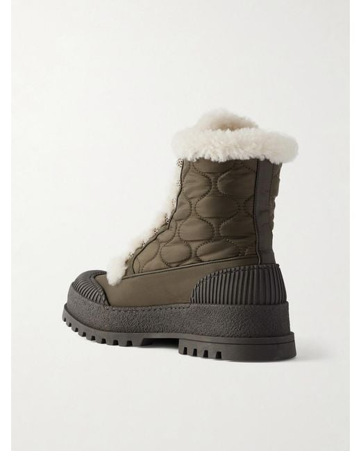 Aquazzura Green Glacier Shearling-Lined Quilted Nylon And Leather Ankle Boots