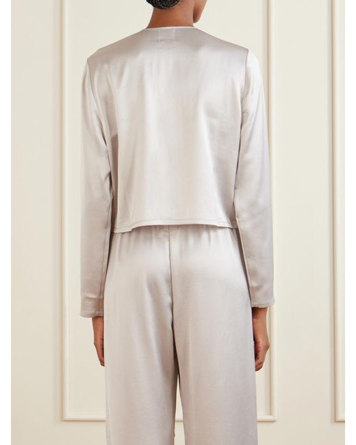 Leset White Barb Cropped Satin Cardigan