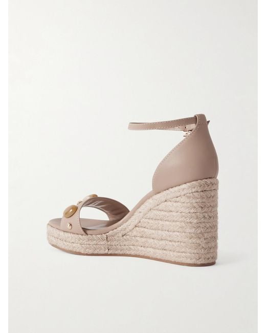 Gianvito Rossi Natural 70 Embellished Leather Espadrille Wedge Sandals