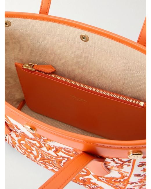 Dolce & Gabbana Orange Kendra Printed Logo-Embellished Leather-Trimmed Canvas Shoulder Bag