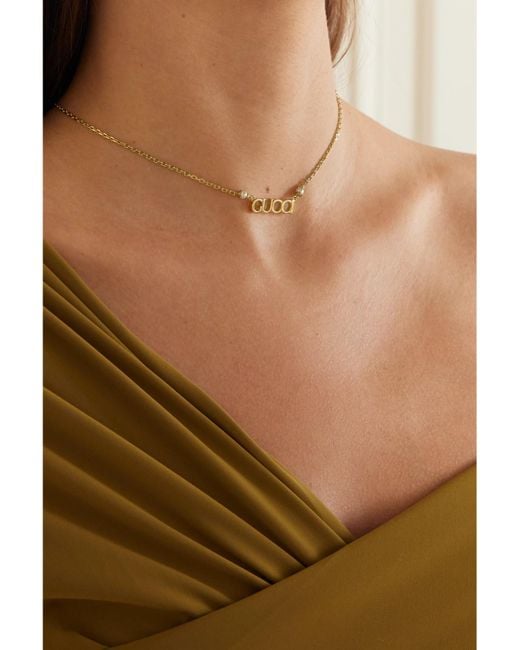 Gucci White Tone Faux-Pearl Necklace