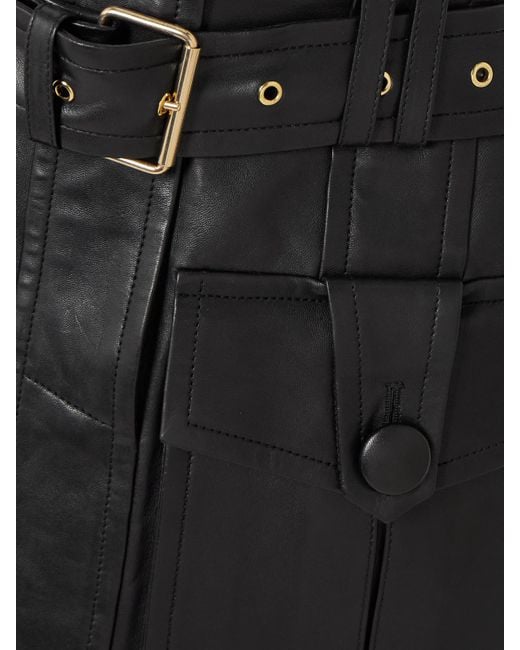 Balmain Black Minirock Aus Leder Mit Gürtel