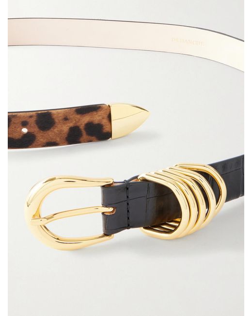 DEHANCHE Natural Hollyhock Embellished Leopard-Print Calf-Hair Embossed-Leather Belt