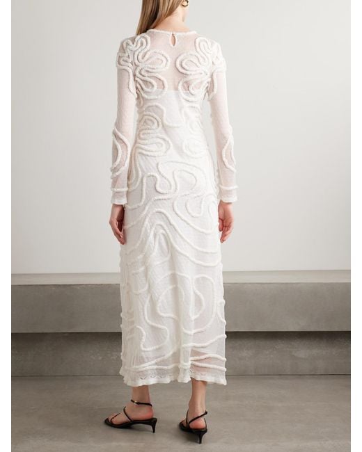 Ulla Johnson White Valentina Appliquéd Pointelle-Knit Midi Dress