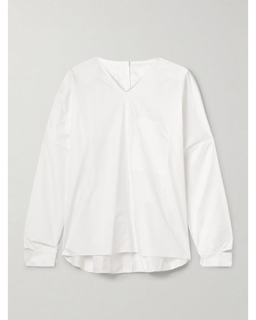 Tibi White Oversized Cutout Cotton-Poplin Shirt
