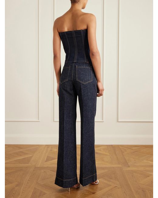 Jean Paul Gaultier Blue Ribbed Wool-Blend Trimmed Denim Corset Top