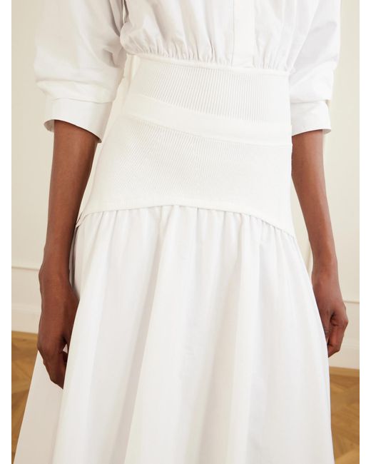 Jonathan Simkhai White Ovie Pleated Ribbed Cotton-Poplin Midi Skirt