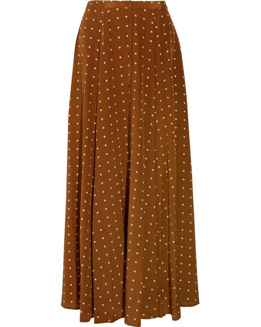 Diane von furstenberg Polka-dot Washed-silk Maxi Skirt in Brown - Save ...