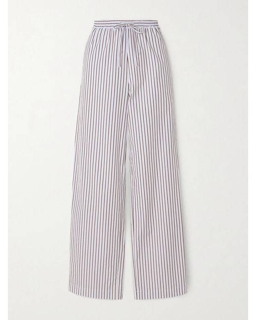 Loulou de Saison White Cisco Striped Cotton-Poplin Wide-Leg Pants