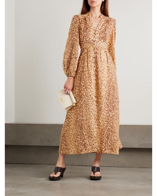 Zimmermann Natural Cascadian Leopard-Print Linen Maxi Dress