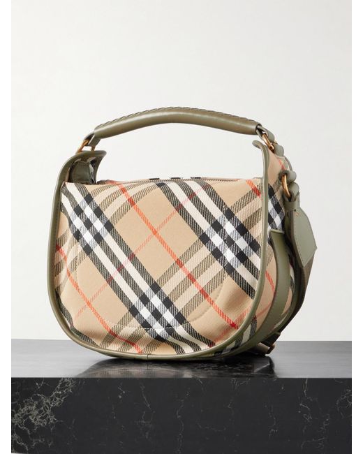 Burberry Black Kleine Schultertasche Aus Kariertem Canvas Mit Lederbesätzen