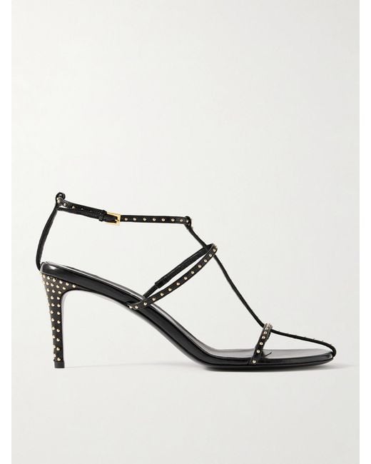 Khaite White Cage Studded Glossed-Leather Sandals