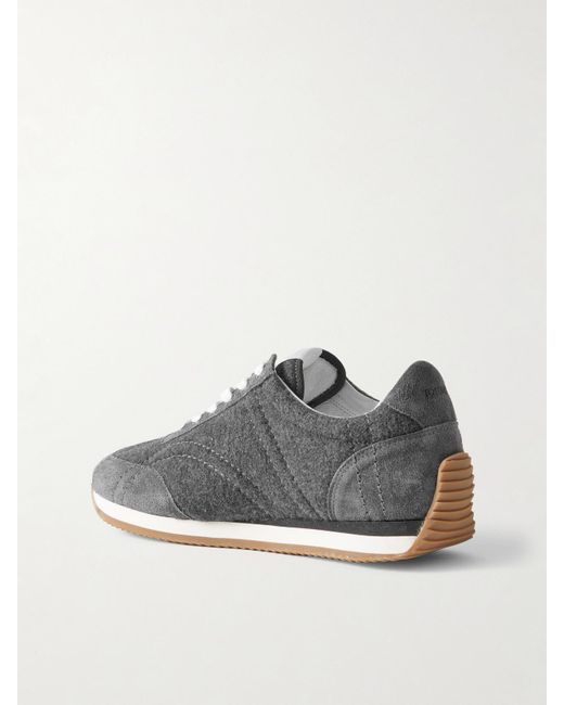 Totême Gray Suede-Trimmed Wool-Flannel Sneakers