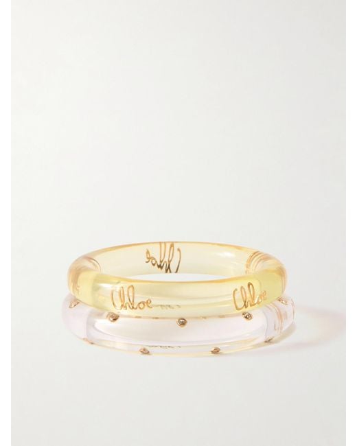 Chloé Set Of Two Resin, Crystal And-Tone Bangles in Natural | Lyst UK